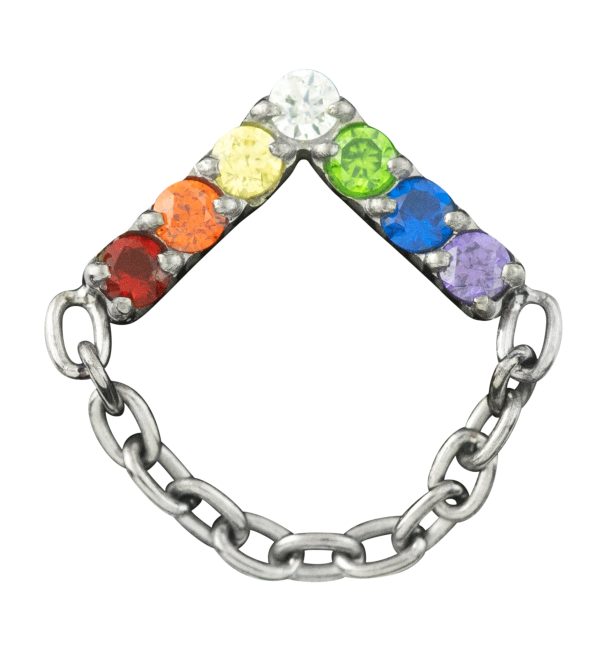 Point Rainbow CZ Dangle Chain Threadless Titanium Top Fashion