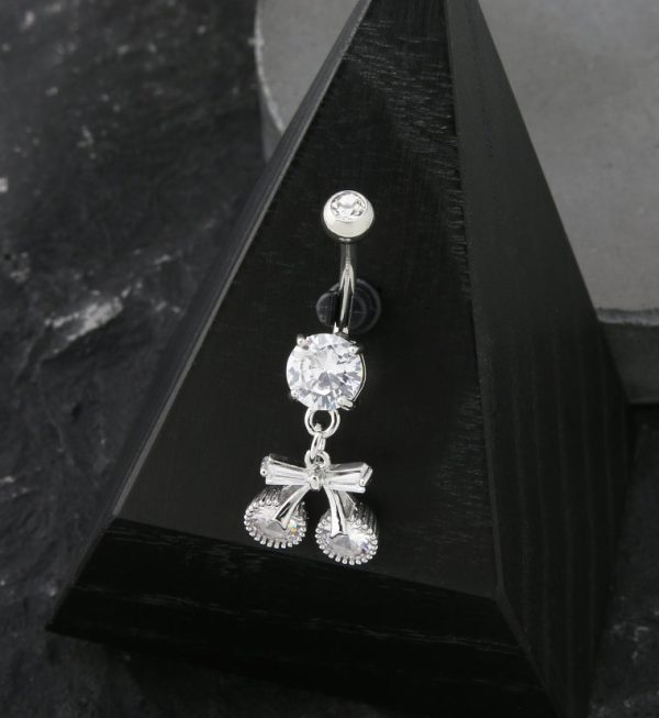 Cherry Bow CZ Dangle Stainless Steel Belly Button Ring Hot on Sale - Image 2