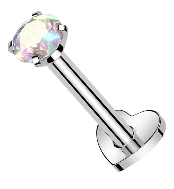 Prong Rainbow Aurora CZ Internally Threaded Titanium Heart Disk Labret Supply