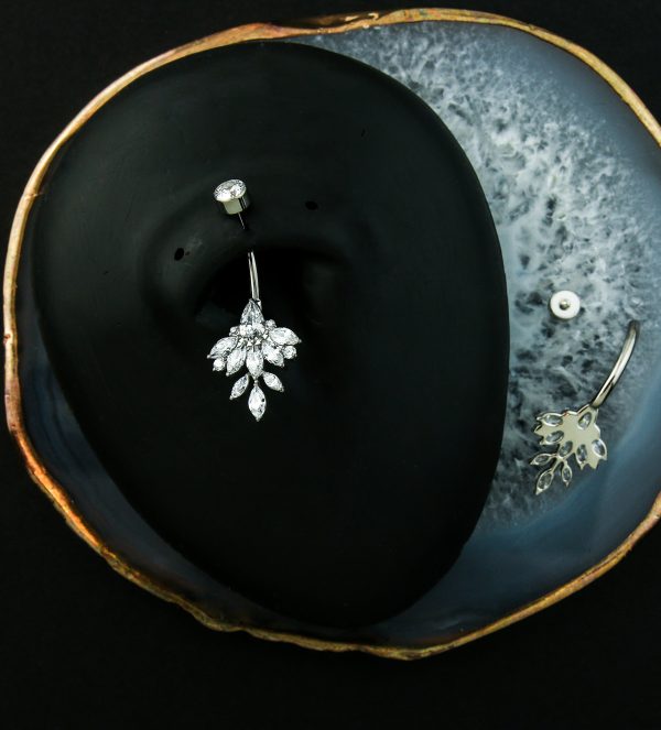 Triangle Marquise Leaf Clear CZ Internally Threaded Titanium Belly Button Ring Sale - Image 2
