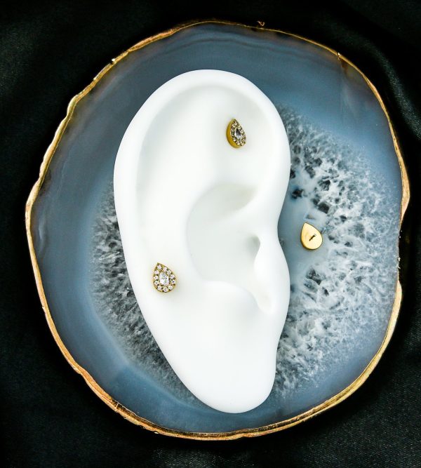 Gold PVD Teardrop Glitz CZ Titanium Threadless Top Hot on Sale - Image 2