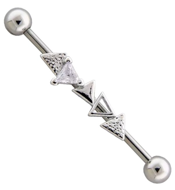 Alternating Triad Clear CZ Industrial Barbell Online Sale