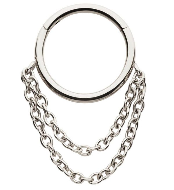 Double Dangle Chain Stainless Steel Hinged Segment Ring on Sale