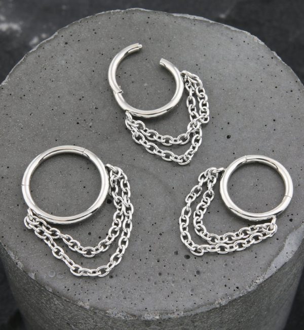 Double Dangle Chain Stainless Steel Hinged Segment Ring on Sale - Image 2