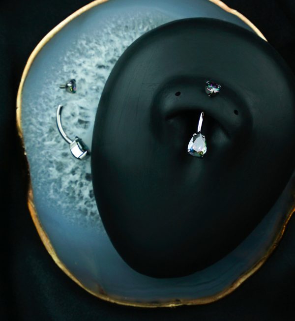 Teardrop Black Aurora CZ Titanium Internally Threaded Belly Button Ring Supply - Image 2