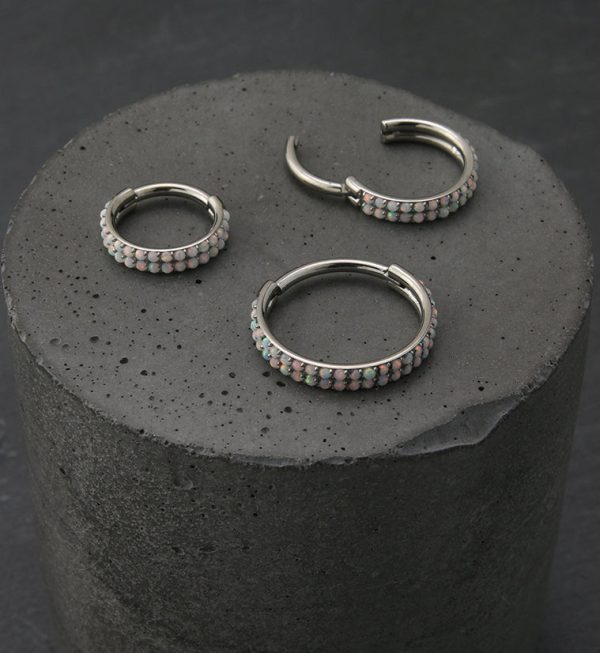 Double Row White Opalite Titanium Hinged Segment Ring For Sale