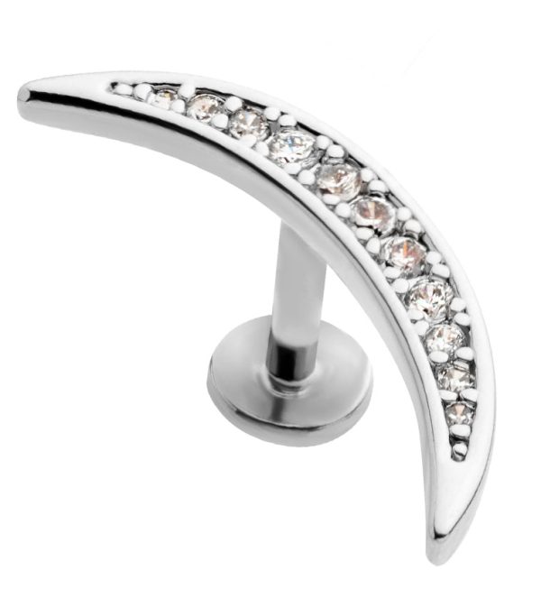 Thin Crescent CZ Stainless Steel Threadless Labret For Cheap