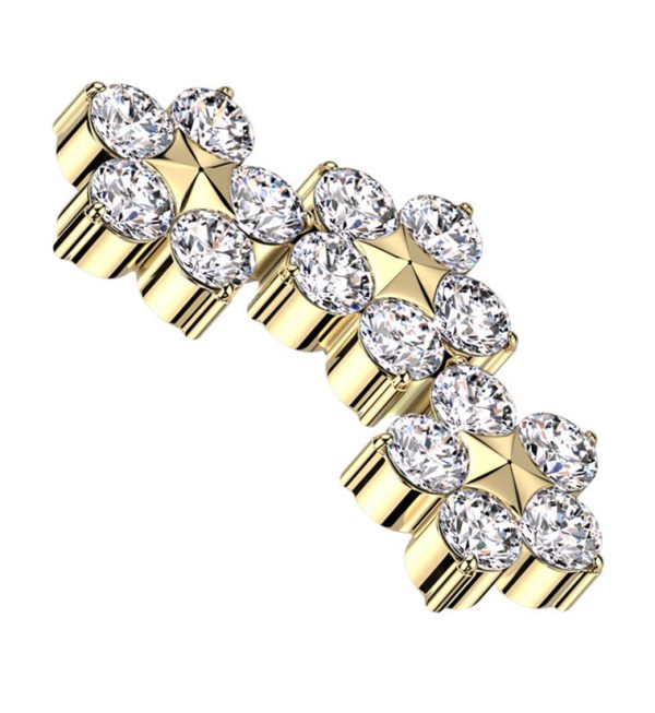 Gold PVD Triple Flower Clear CZ Internally Threaded Titanium Top Online