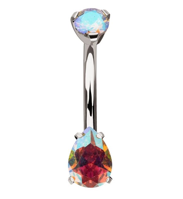 Teardrop Rainbow Aurora CZ Titanium Internally Threaded Belly Button Ring Online Hot Sale