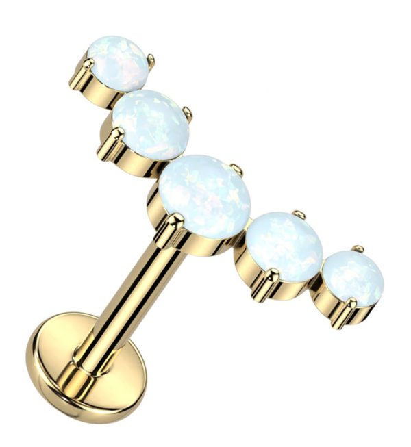 Gold PVD Curve White Opalite Titanium Internally Threaded Labret on Sale