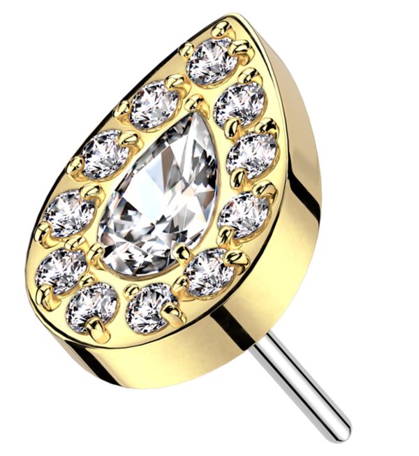 Gold PVD Teardrop Glitz CZ Titanium Threadless Top Hot on Sale