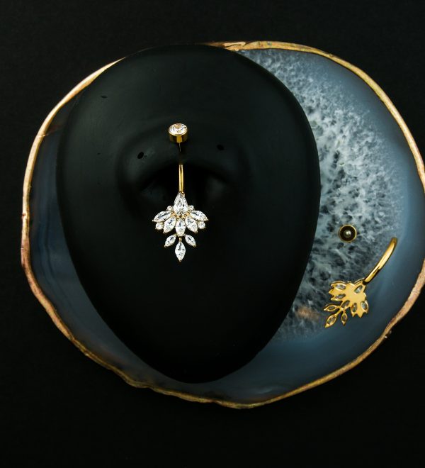 Gold PVD Triangle Marquise Leaf Clear CZ Internally Threaded Titanium Belly Button Ring Online Sale - Image 2