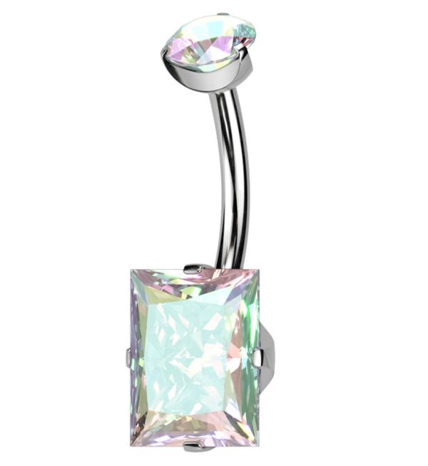 Emerald Rainbow Aurora CZ Internally Threaded Belly Button Ring Online Hot Sale