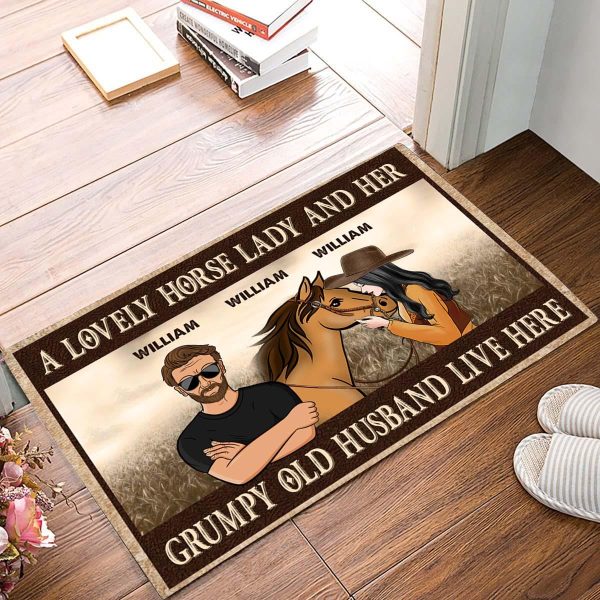 A Lovely Horse Lady And Her Grumpy Old  Husband Personalized Doormat, Personalized Gift for Horse Lovers - DM074PS05 For Discount