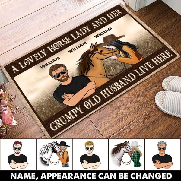 A Lovely Horse Lady And Her Grumpy Old  Husband Personalized Doormat, Personalized Gift for Horse Lovers - DM074PS05 For Discount - Image 2